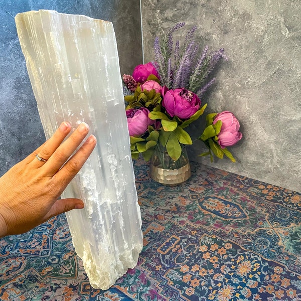 Selenite log, selenite wand, crystals and stones, white crystals and geodes, rocks and minerals, housewarming gift, fireplace decor