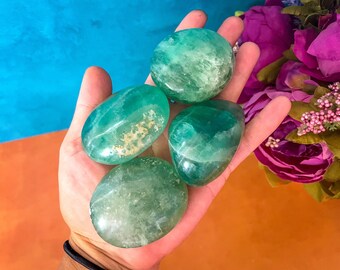 green fluorite palm stones