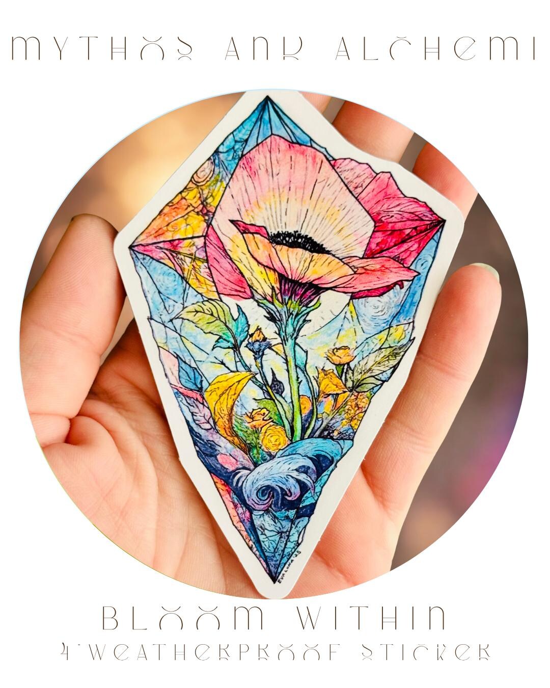 Bloom Within Sticker - Weatherproof Botanical Crystal Vinyl Bumper ...