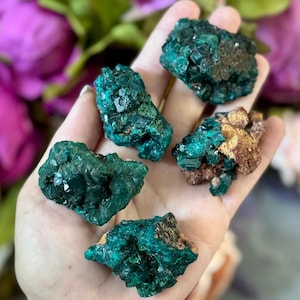 Raw Dioptase Crystal Specimens, Green Dioptase Mineral