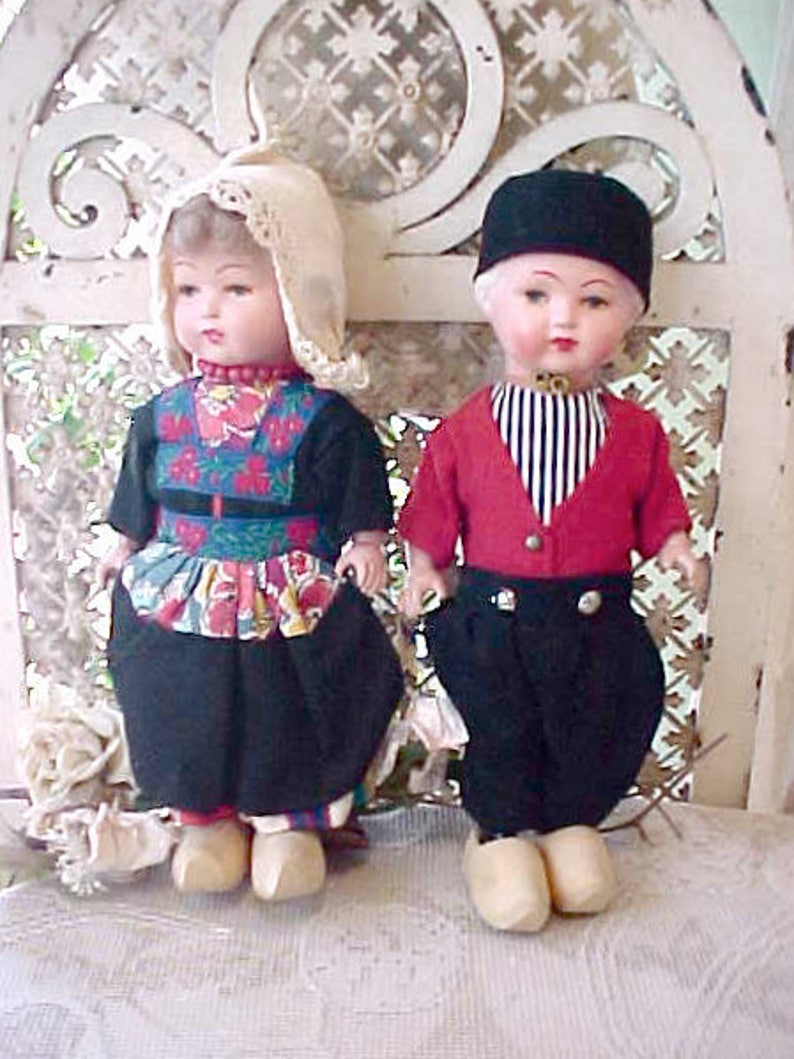 Darling Traditional Dutch Boy and Girl Vintage Dolls image 0