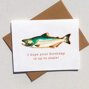 Salmon birthday card, eco friendly and plastic free, funny pun greeting cards for dad from West Coast Vancouver Island