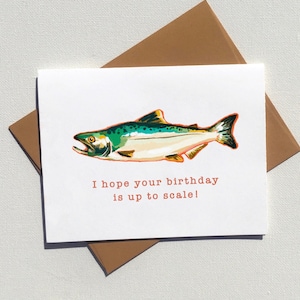 Carte d’anniversaire de saumon, éco-amical et sans plastique, cartes de vœux de jeu de mots drôles pour papa de la côte ouest de l’île de Vancouver