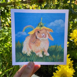 Cottagecore Flower Bunny Art Print, cute rainbow rabbit fairycore oil painting, colorful trendy artwork for girl nursery image 4