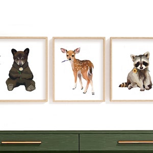 Woodland Nursery Prints // Neutral Kids Room Girl or Boy Baby Animals Wall Decor // Vancouver Island Art West Coast Paintings