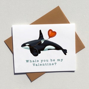 Orca love card, eco friendly and plastic free, funny killer whale Valentine’s Day greeting cards from west coast Vancouver Island