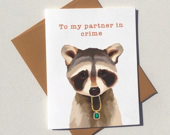 Raccoon love card, eco friendly and plastic free, funny pun Valentines or anniversary greeting cards from West Coast Vancouver Island