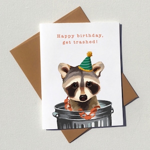 Carte d'anniversaire raton laveur, écologique et sans plastique, jeux de mots amusants de la côte ouest de l'île de Vancouver