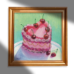 Cherry Vintage Heart Cake Art Print | Maximalist Pink Gallery Wall Art ...