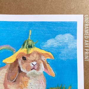 Cottagecore Flower Bunny Art Print, cute rainbow rabbit fairycore oil painting, colorful trendy artwork for girl nursery image 3