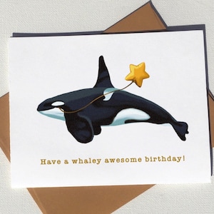 Carte d’anniversaire Orca, éco-friendly et sans plastique, drôle de cartes de vœux d’épaulard de la côte Ouest de l’île de Vancouver