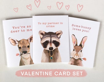 Set of 3 Valentines Day cards, eco friendly and plastic free, funny Valentine or anniversary love greeting card pack from Vancouver Island