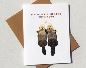 Sea otter love card, eco friendly and plastic free, funny Valentines or anniversary greeting cards from Vancouver Island