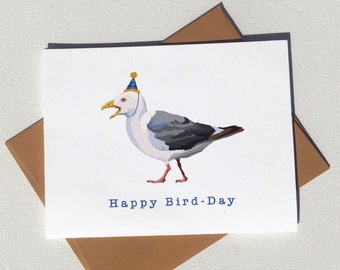Seagull birthday card, eco friendly and plastic free, funny bird pun greeting cards from West Coast Vancouver Island