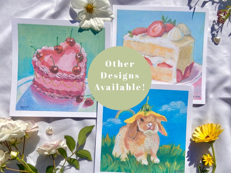 Cottagecore Flower Bunny Art Print, cute rainbow rabbit fairycore oil painting, colorful trendy artwork for girl nursery image 5