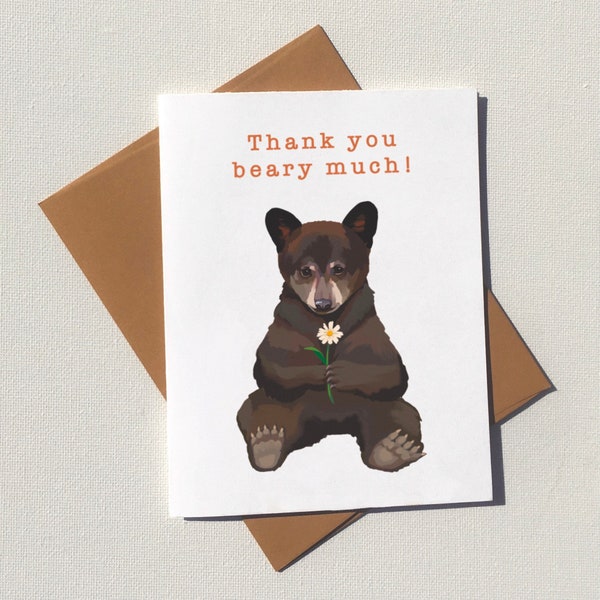 Thank you beary much card, eco friendly, funny & cute bear cub pun greeting cards from West Coast Vancouver Island