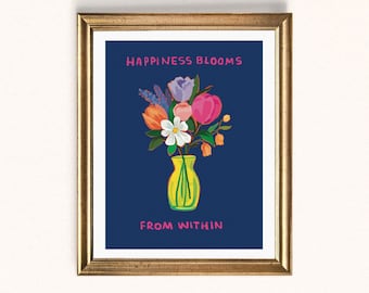 Floral Art Print // Modern Navy Blue Neon Flower Bouquet Motivational Inspirational Wall Decor // Vancouver Island Victoria BC Canada