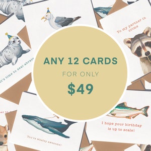Lot de 12 cartes de vœux, jeu de cartes sans plastique et écologique de West Coast Vancouver Island | Anniversaire, anniversaire, valentin
