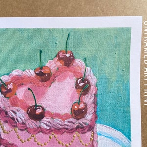 Cherry Vintage Heart Cake Art Print | Maximalist Pink Gallery Wall Art ...