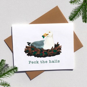Carte de vœux Seagull, écologique et sans plastique, drôle de jeu de mots de Noël de la côte ouest de l’île de Vancouver