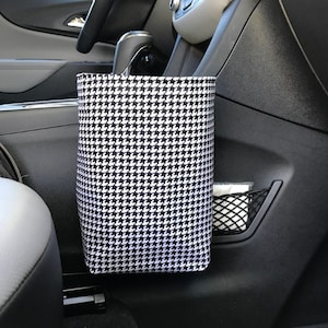 Car Trash Bag Black Houndstooth Print, Waterproof Lining, Car Accessories for Men and Women, Caddy Organizer, New Car Gift