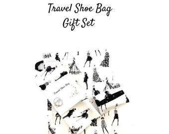 Travel Shoe Bag Gift Set, Set of 2 Shoe Bags and Matching Tissue Holder, Travel Accessories for Women, Shoe Storage Bags, Gift for Mom