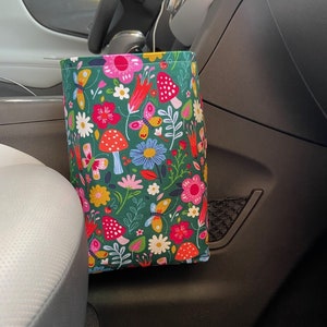 Flowers, Mushrooms and Butterflies Floral Car Trash Bag, Car Trash Can, Waterproof Lining, Car Accessories, Car Caddy,  New Car Gift