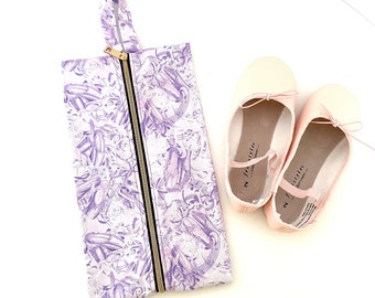 Purple Shoe Bag, Ballet Slipper Dance Shoe Bag, Travel Shoe Bag, Dance Class Bag,  Zippered Shoe Pouch, Gift for Dancer, Shoe Storage Bag