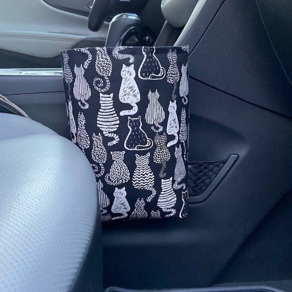 Black and White Cat Car Trash Bag, Car Accessories, Waterproof Lining, New Car Gift, Car Trash Can, Car Caddy Organizer