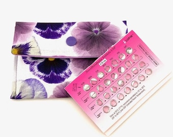 Purple Birth Control Pill Case, Birth Control Sleeve, Purple Pansies, Earbud Holder, Handbag Organizer, Credit Card Holder