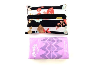 Floral and Stripes Travel Tissue Cover, Fabric Pocket Tissue Holder, Mini Tissue Pouch, Purse Tissue Keeper, Travel Gift
