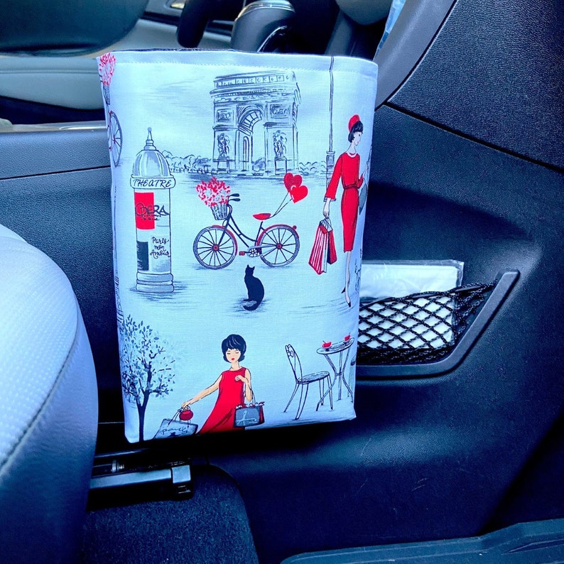Cute Car Trash Bag Paris Lady in Red Designer Print Etsy