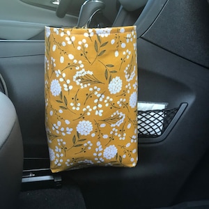 Boho Yellow Floral Car Trash Can, Waterproof Lining, Gearshift/Headrest Car Trash Bag, Car accessories for Women, New Car Gift