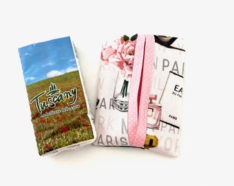 Paris Pocket Tissue Cover, Cotton Fabric Pocket Tissue Pouch, Tissue Cozy, Travel Tissue Holder, Travel Gift, Pink Purse Tissue Case