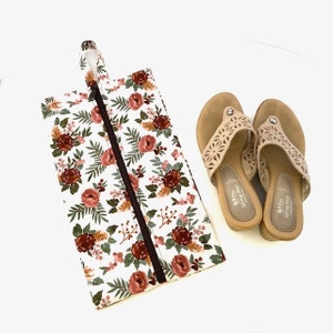 Floral Zipper Shoe Bag: Expandable Travel Storage Pouch
