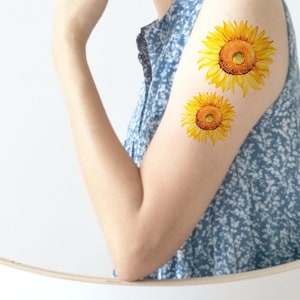 Sunflower Temporary tattoo, Sunflower tattoo, Flower tattoo, Floral tattoo, Fake tattoo, Tattoo, Art tattoo, Watercolor tattoo, Sunflower