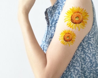 Sunflower Temporary tattoo, Sunflower tattoo, Flower tattoo, Floral tattoo, Fake tattoo, Tattoo, Art tattoo, Watercolor tattoo, Sunflower