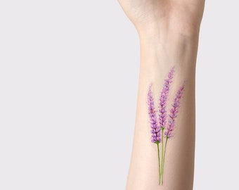 Lavender tattoo - Flower tattoo - Temporary tattoo - Fake tattoo - Watercolor tattoo - Lavender flower tattoo - Floral Tattoo - Tattoo