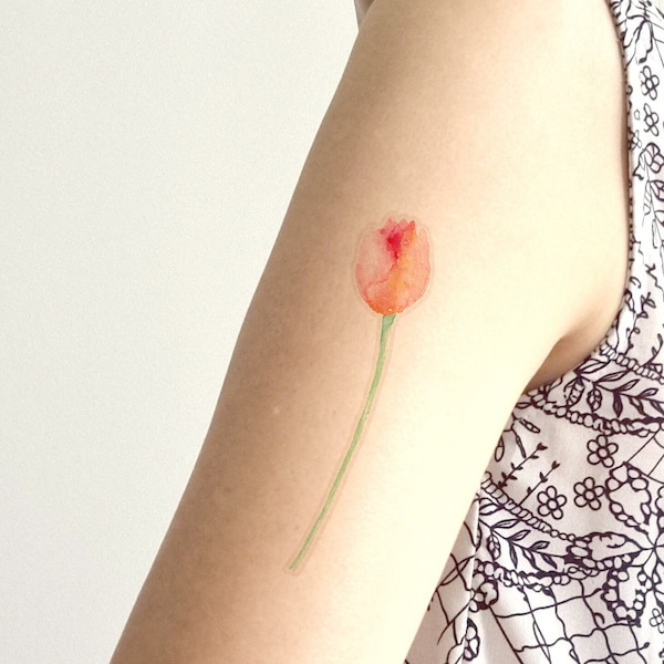 Tulip tattoo, Temporary tattoo, Tulip flower tattoo, Pink Flower tattoo, Summer tattoo, Floral tattoo, Tattoo for her, Watercolor Tulip