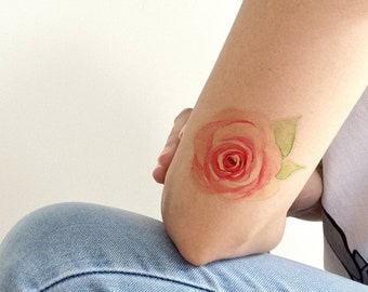 Bohemian temporary tattoo Rose flower tattoo Vintage Floral  Watercolor Tattoo Gift for Friends
