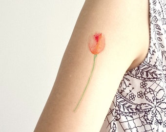 Tulip tattoo, Temporary tattoo, Tulip flower tattoo, Pink Flower tattoo, Summer tattoo, Floral tattoo, Tattoo for her, Watercolor Tulip