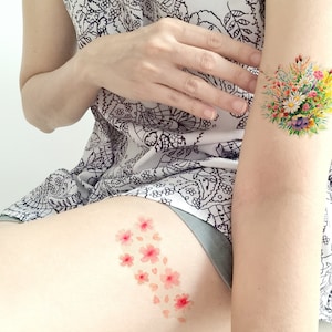 Flower tattoo, Wildflower Temporary tattoo, Bohemian Tattoo, Festive tattoo, Plant tattoo, Floral tattoo, Watercolor Tattoo