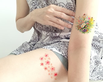 Flower tattoo, Wildflower Temporary tattoo, Bohemian Tattoo, Festive tattoo, Plant tattoo, Floral tattoo, Watercolor Tattoo