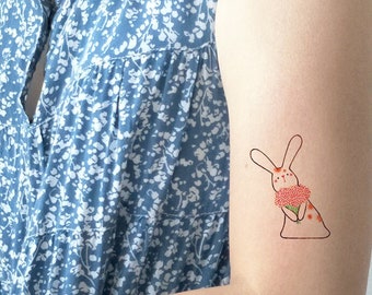 Rabbit tattoo Set of 2, Rabbit temporary tattoo, temporary tattoo, Bunny Tattoo, Animal tattoo, Fake tattoo, Arm tattoo, tattoo