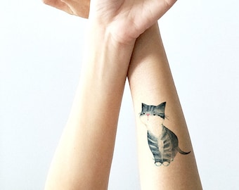 Cat watercolor tattoo, temporary tattoo, cat temporary tattoo, cat lady tattoo, cat lady gift idea, cat gift idea, cat accessory