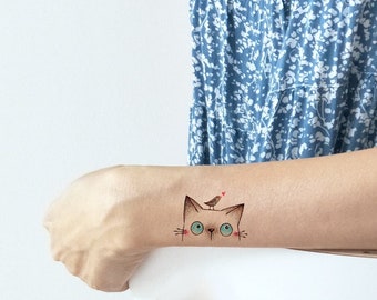 Cat tattoo, Cat temporary tattoo, Cat lady tattoo, Temp tattoo, Illustration tattoo, Children tattoo, Arm tattoo, Siamese Cat tattoo, Cute