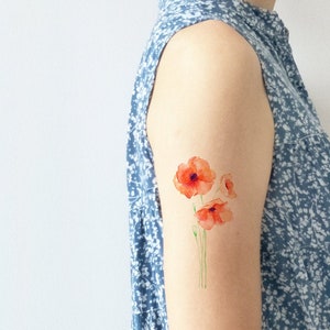 Temporäres Tattoo, Mohnblume Blumentattoo, Mohnblume Tattoo, Blume Tattoo, Sommer-Tattoo, Fake-Tattoo, Tattoo für sie, Kunst-Tattoo, Aquarell-Tattoo