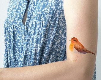 Robin Temporary Tattoo, Robin Tattoo, Bird Tattoo, Summer Tattoo, Fake tattoo, Art tattoo, Watercolor tattoo