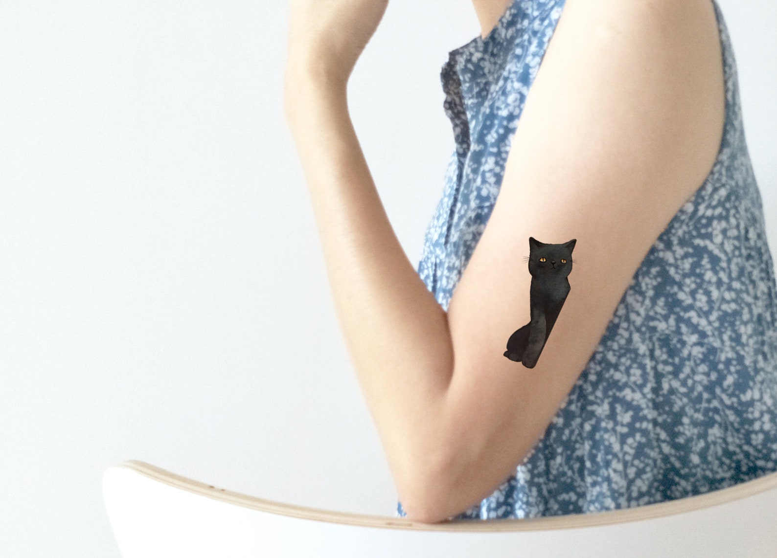 Black Cat Tattoo Cat Temporary Tattoo Cat Watercolour Etsy