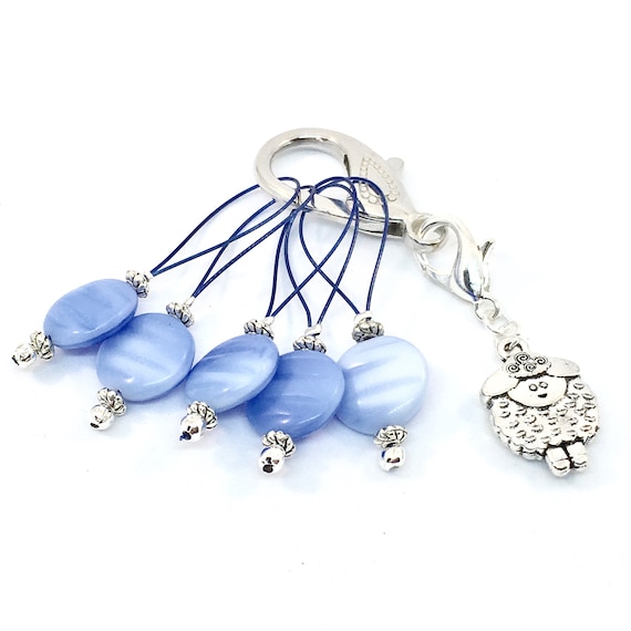 Set 4 Pretty Blue Porcelain Flower Stitch Markers Crochet Counters Clip Counter
